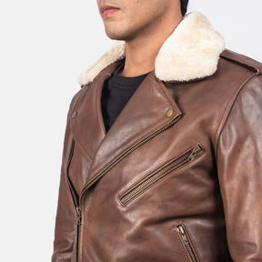 Furton Brown Leather Biker Racer Jacket