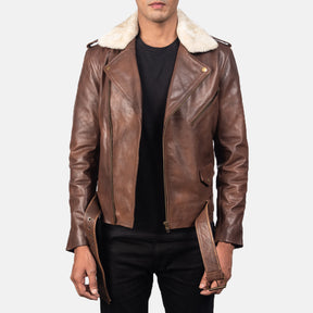 Furton Brown Leather Biker Racer Jacket