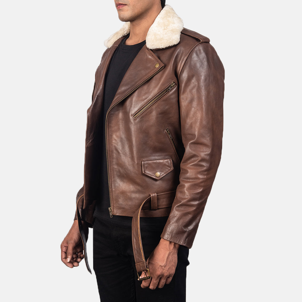 Furton Brown Leather Biker Racer Jacket