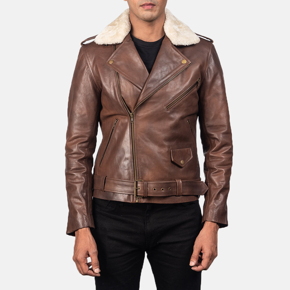 Furton Brown Leather Biker Racer Jacket