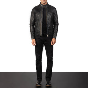 Gatsby Blue Leather Biker Racer Jacket