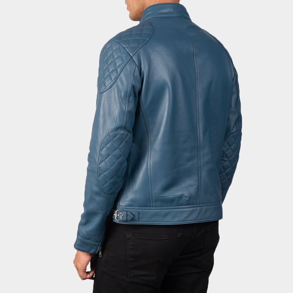 Gatsby Blue Leather Biker Racer Jacket