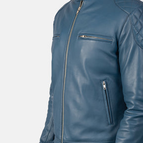 Gatsby Blue Leather Biker Racer Jacket