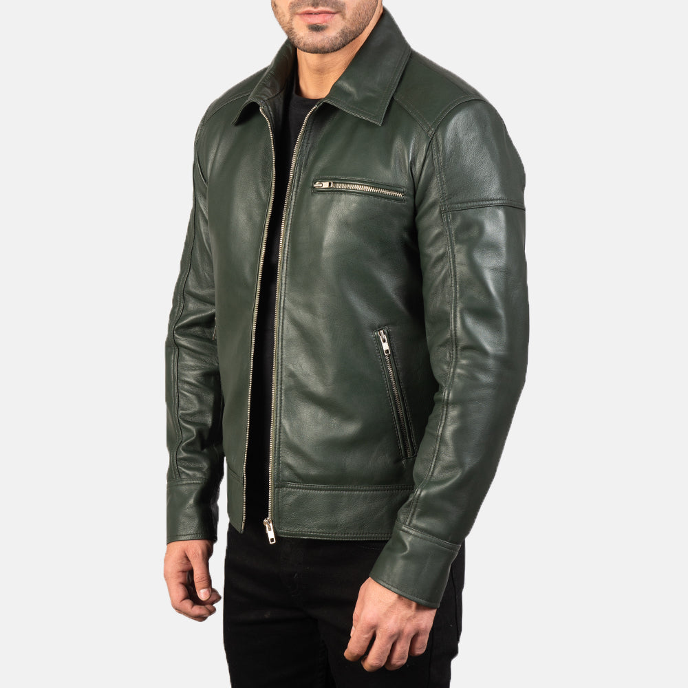 Lavendard Green Leather Biker Jacket