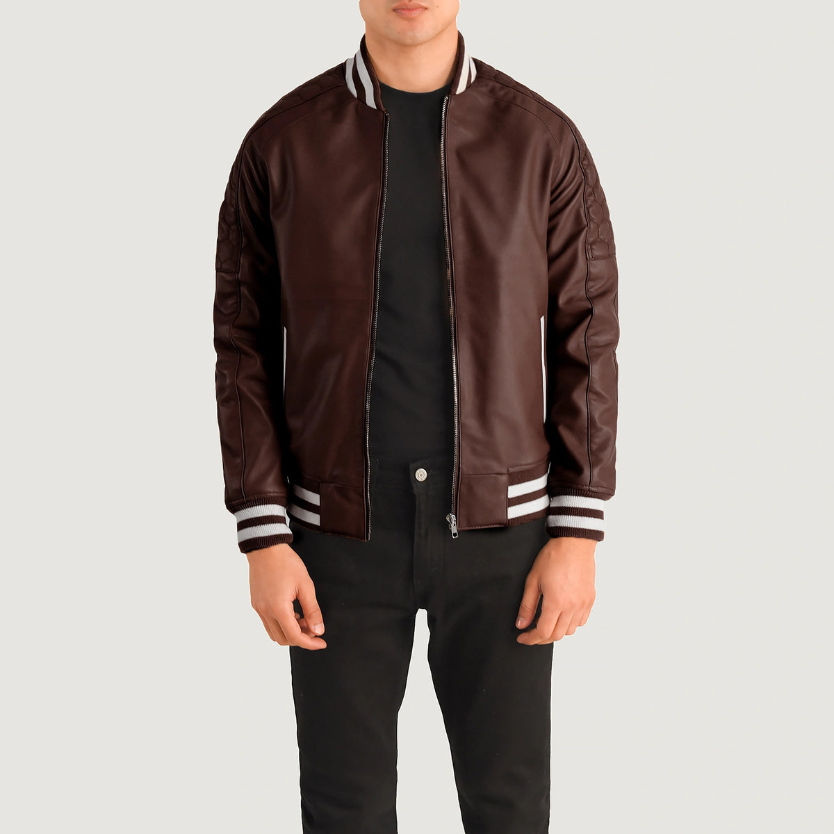 Pascal Maroon Leather Varsity Jacket