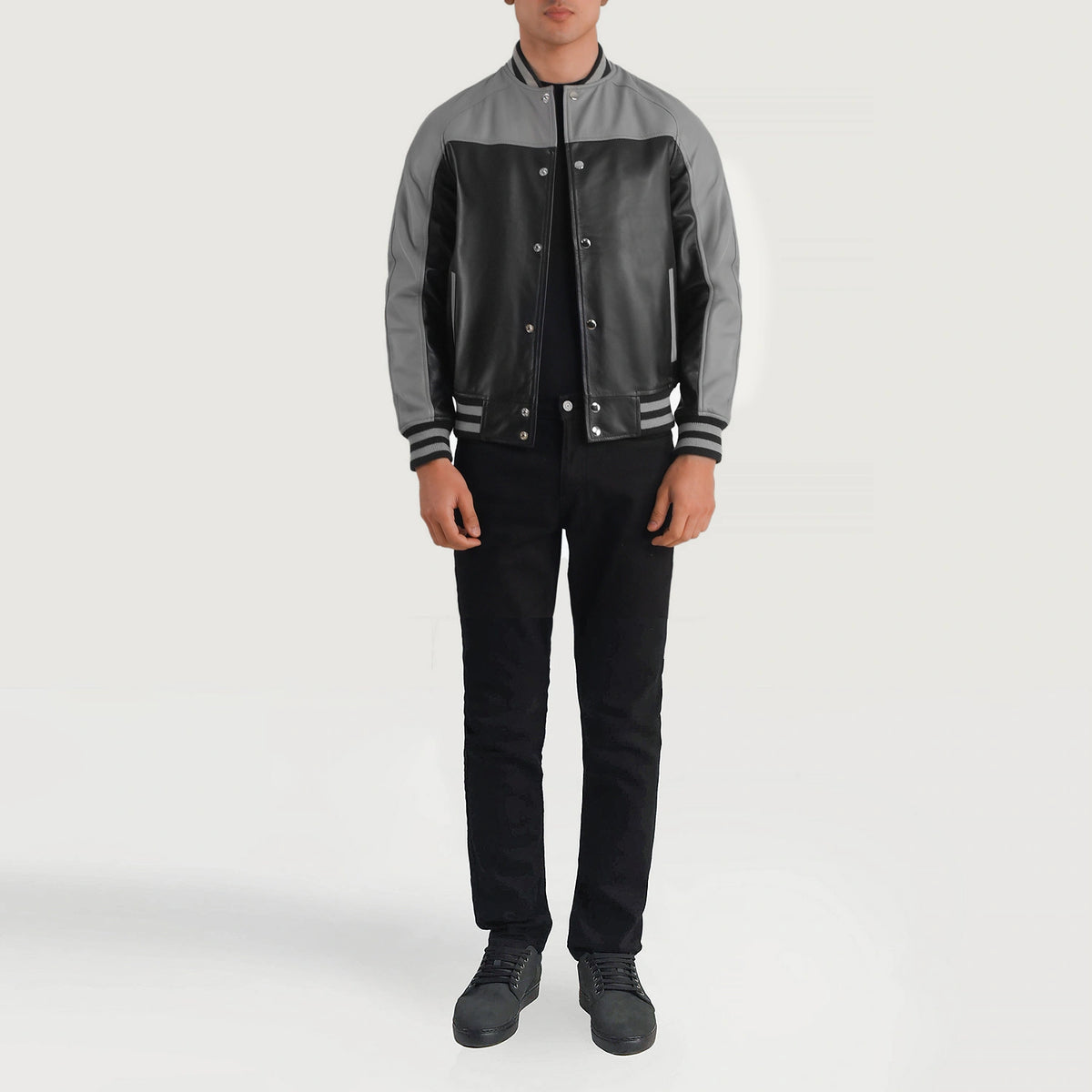 Terrance Black & Grey Leather Varsity Jacket