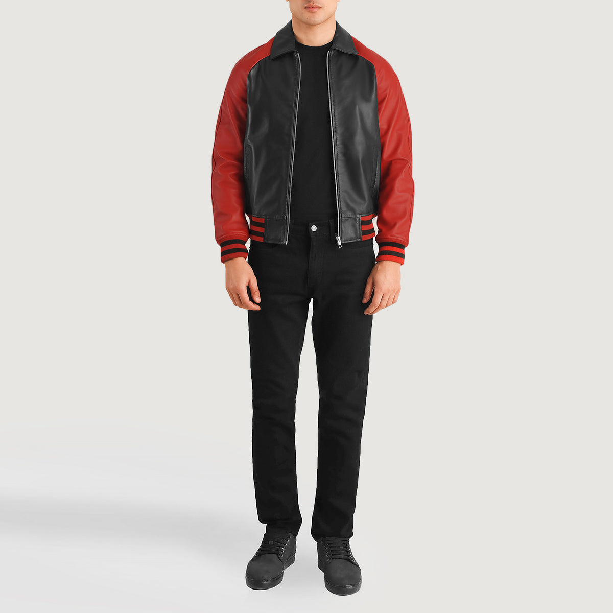 Walton Black & Red Leather Varsity Jacket