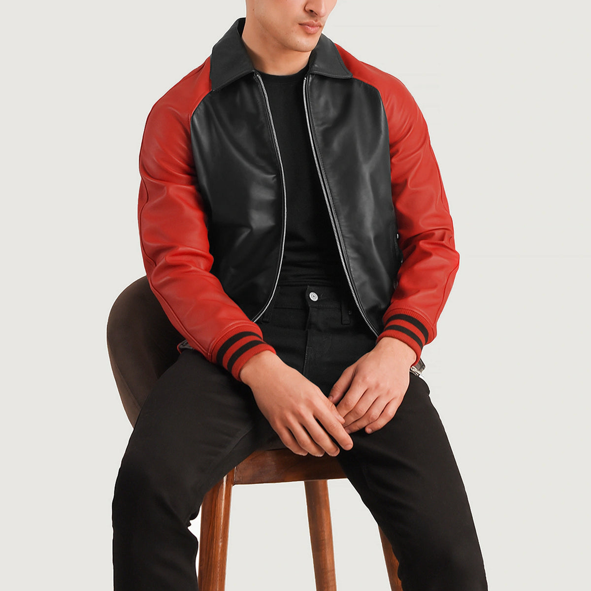 Walton Black & Red Leather Varsity Jacket