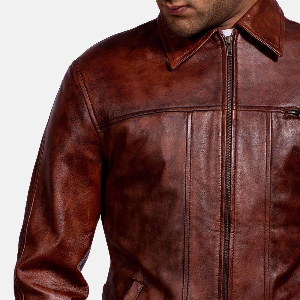 Abstract Maroon Leather Jacket